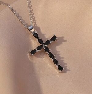 Black Teardrop Cross Pendant Necklace - Women Jewelry